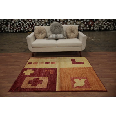 Handcrafted Artisan Geometric Gabbeh Style Oriental Rug 5x5