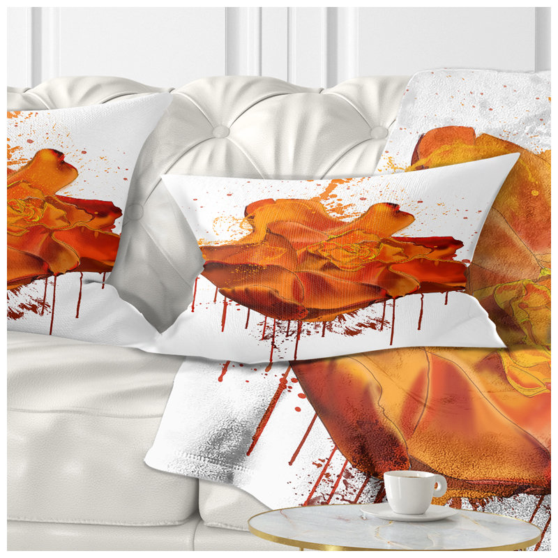 Coussin décoratif à imprimé floral abstrait rose avec éclaboussures