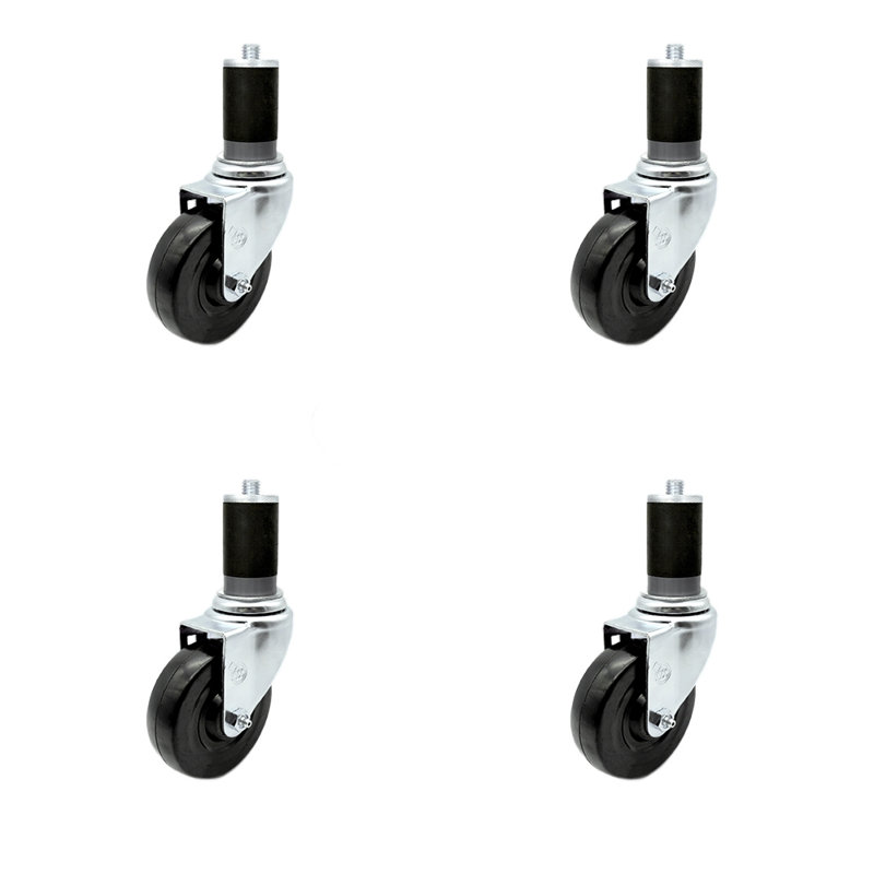 Ensemble de roulettes extensibles pivotantes en caoutchouc dur de 4 pouces 1-5 / 8 pouces SCC