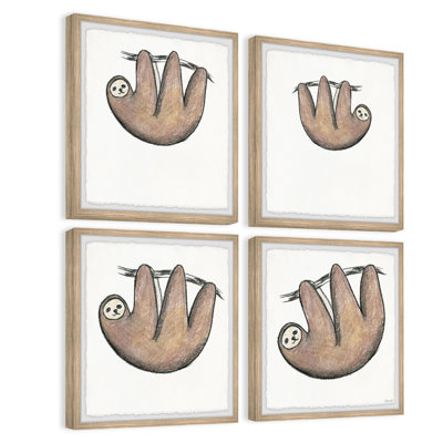 Cardenas Upside Down Sloth, ensemble de 4 reproductions encadrées à bords frangés