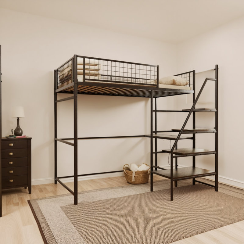 Perfect For Bedrooms And Dorm Rooms, This Metal Bunk Loft Bed Saves Space With A Built-In Charging Station And LED Lighting.
