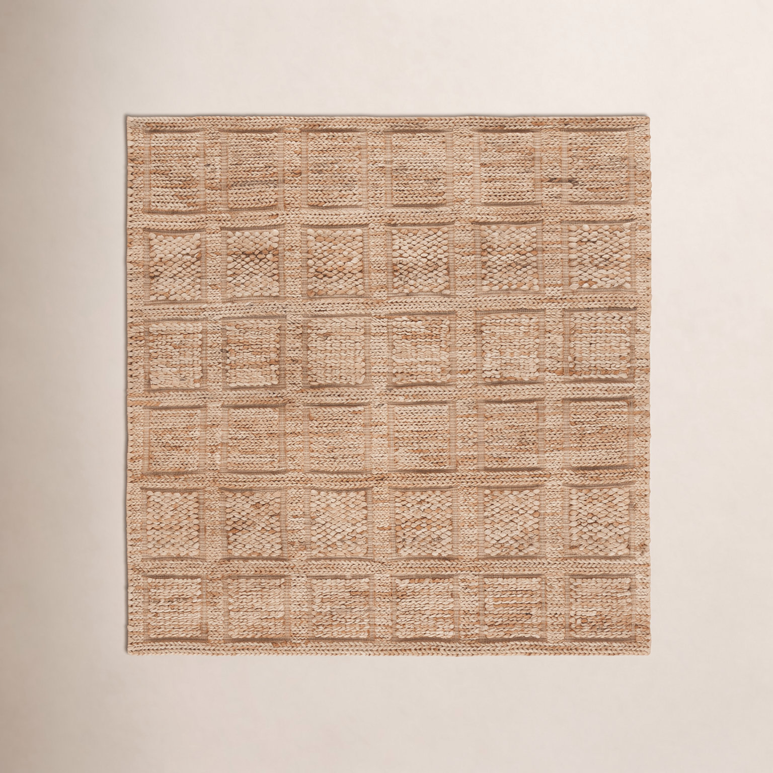 Hand-Woven Plaid Jute Rug, Square 6'