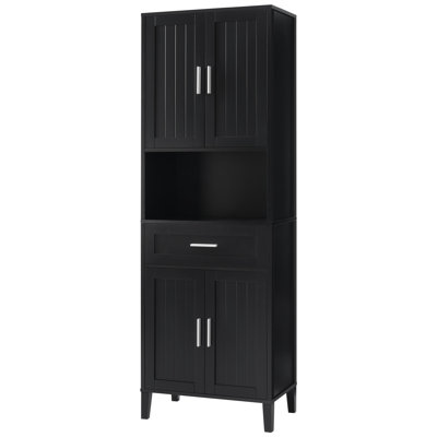 70.9" Tall Freestanding Bathroom Storage Cabinet With Drawer, 2 Cabinets, Adjustable Shelves, Soft-Close Doors & Open Display Shelf