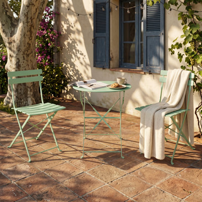 Ensemble bistro pliant 3 pièces pour patio, table d'extérieur en métal et chaises pour 2, petit mobilier de patio sans assemblage pour balcon, porche et jardin, 300 lb résistant, vert