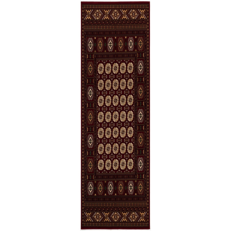 Tapis rouge à motif géométrique éclectique Abrille, parfait pour les endroits très passants, Tapis de couloir 3 pi x 8 pi