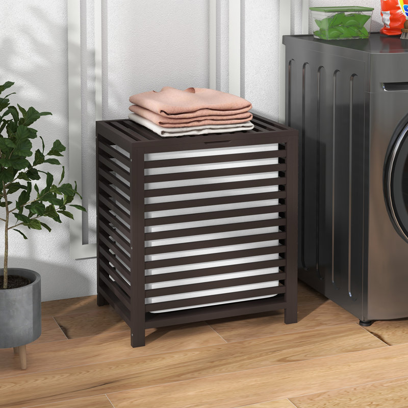 Panier à linge en bambou avec couvercle, Espresso