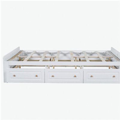 Wooden queen size platform bed frame with 6 drawers