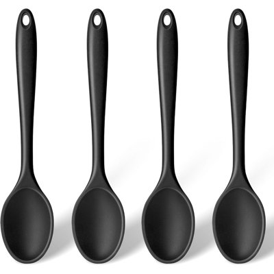 Ensemble de 4 cuillères à cuisson en silicone résistantes à la chaleur 4 pièces, ustensiles de cuisine antiadhésifs avec poignées ergonomiques