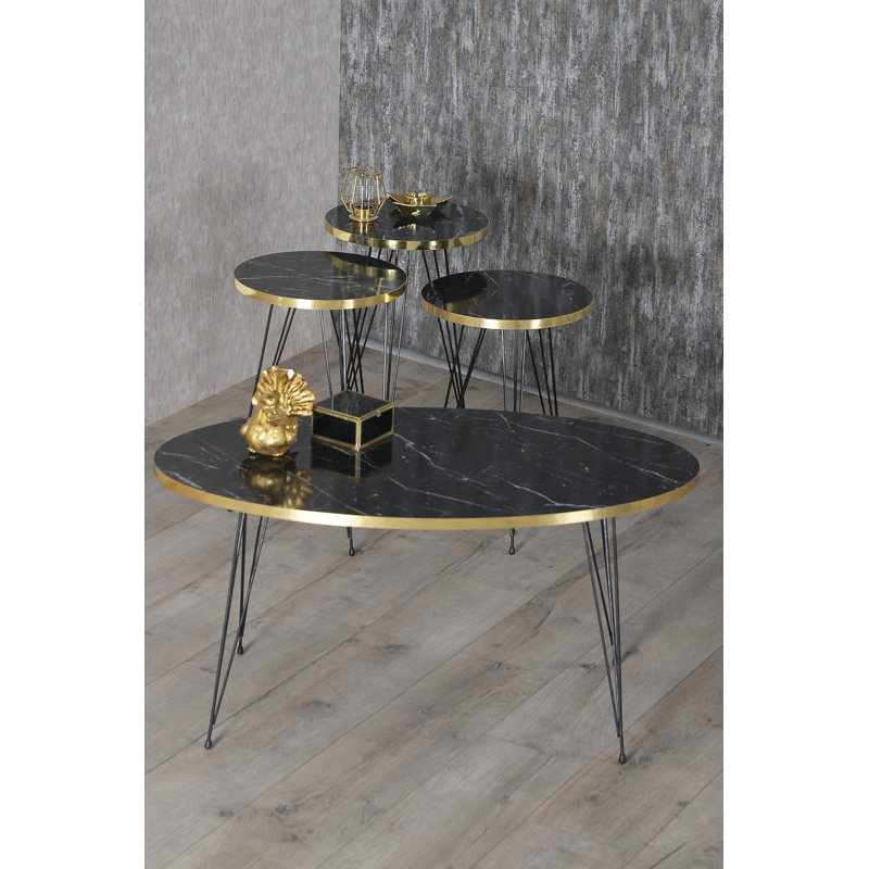 Saige Living Room Table Set, Black Marble