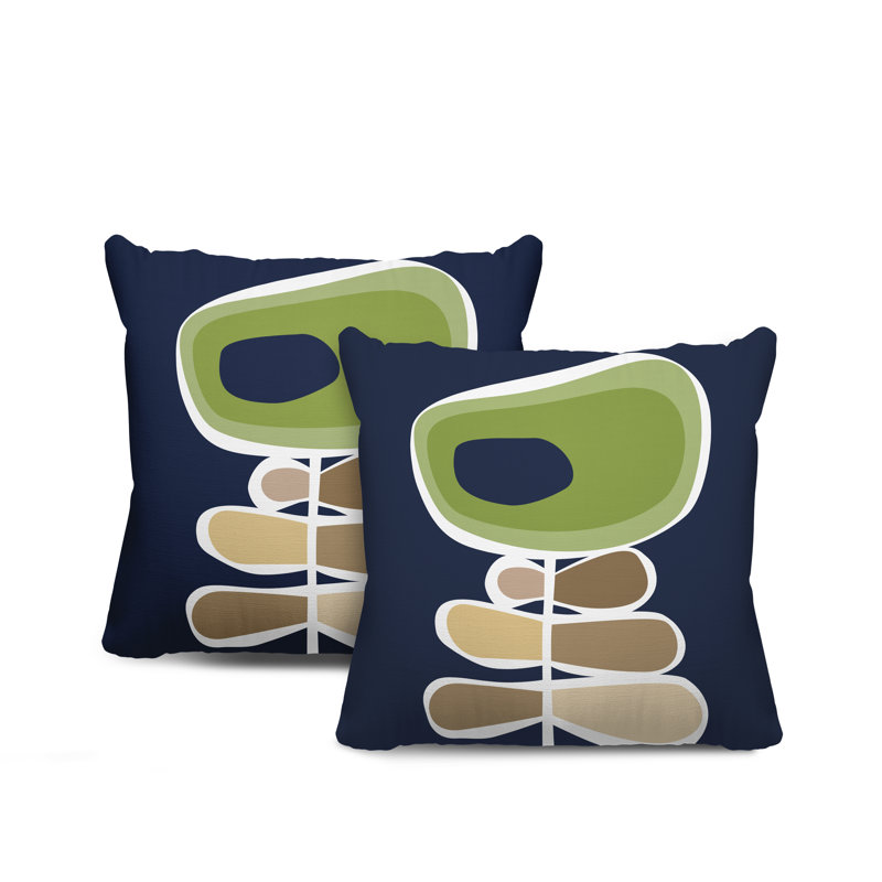 Jeté carré en polyester / mélange de polyester intérieur / extérieur, 15 po x 15 po, Chartreuse / bleu marine / beige