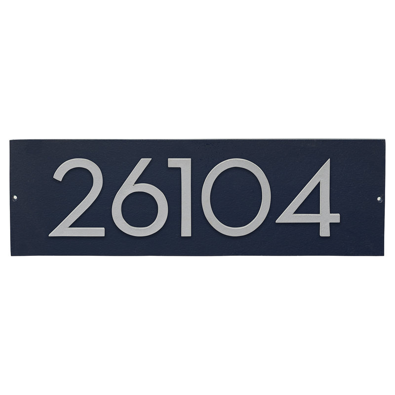 Plaque d’adresse murale sur 1 ligne flottante, Bleu marine, Nickel satiné deux tons, Oui