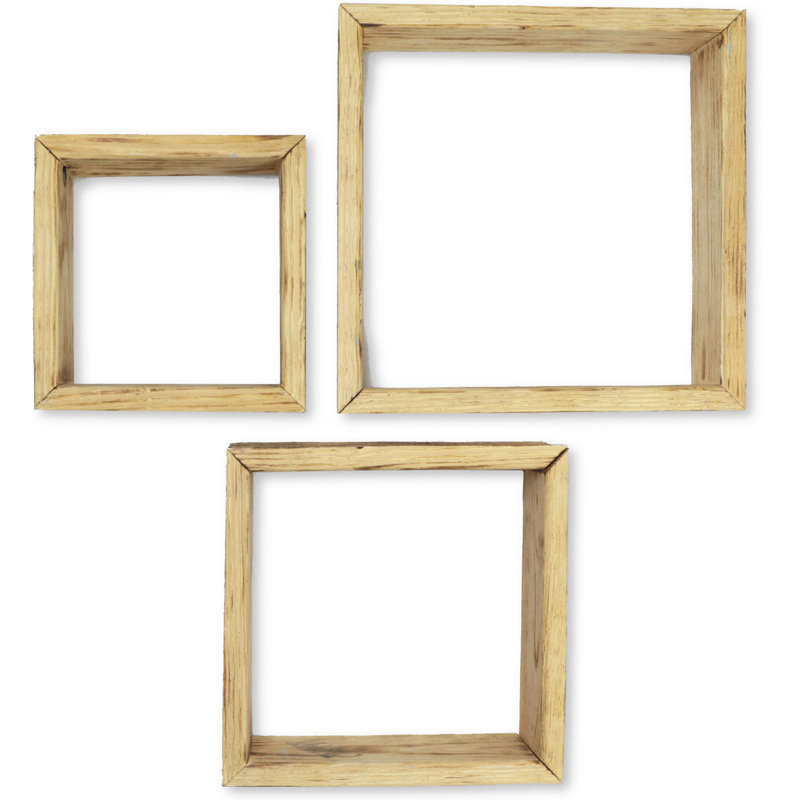 Square Cube Shelf with Adjustable Shelves, Natural Barnwood