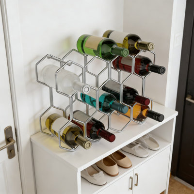 Support à vin de comptoir moderne pour 14 bouteilles, support en métal autoportant pour bouteilles de vin standard et surdimensionnées, rangement de table peu encombrant pour la cuisine, le bar ou l'armoire