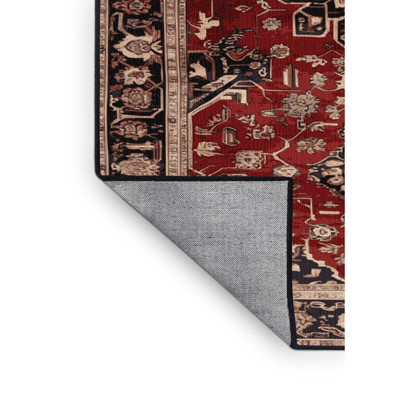 Tapis persan noir lavable à la machine, Rond 3 pi
