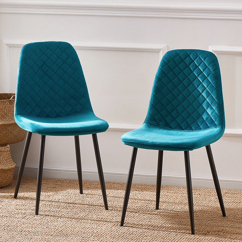 Brienna Velvet Upholstered Armless Dining Chair, Dark Teal Velvet, Black