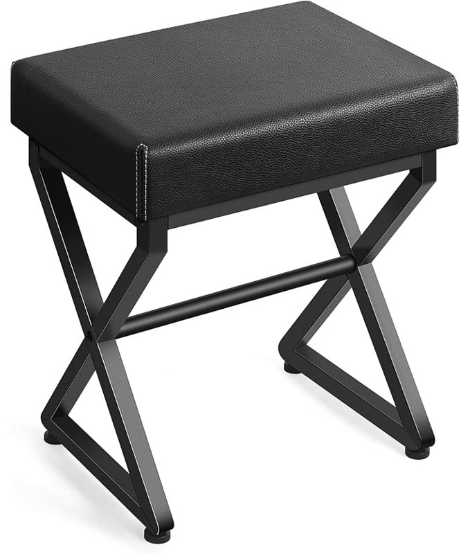 Tabouret en X en cuir , Noir