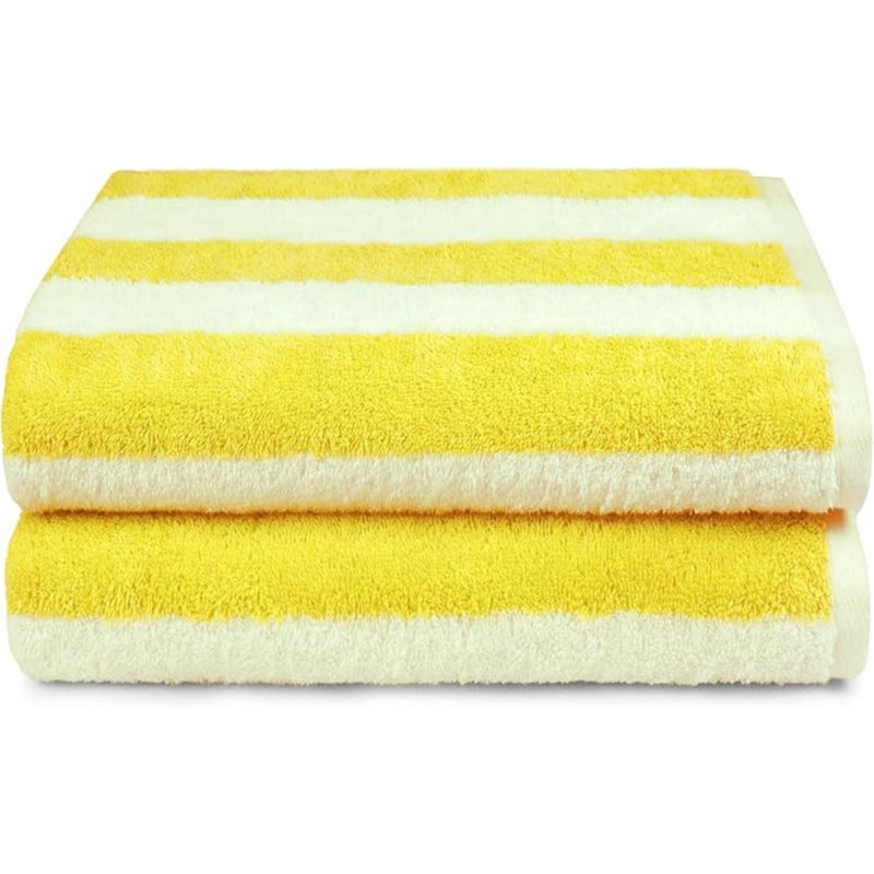 Large Oversized Beach Towel - Big Cotton 36 X 70 Inch Striped Pool Towel, Large Cabana Soft Swimming Towel For Adult, Yellow