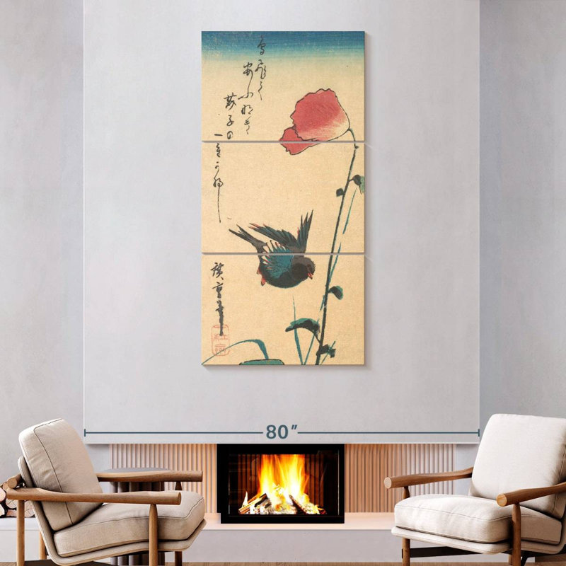 Coquelicot et moineau 1833, H 75 po x l 36 po
