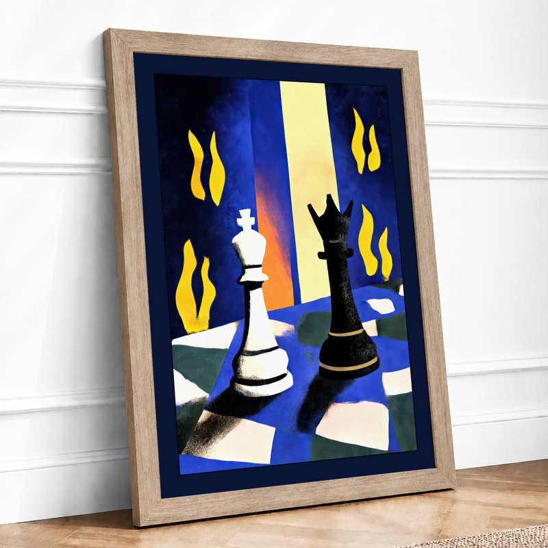 Chess and Flames Geometric 1 Piece Single Picture Frame Wall Art, A2 - 59.4 x 42.0 cm, Oak