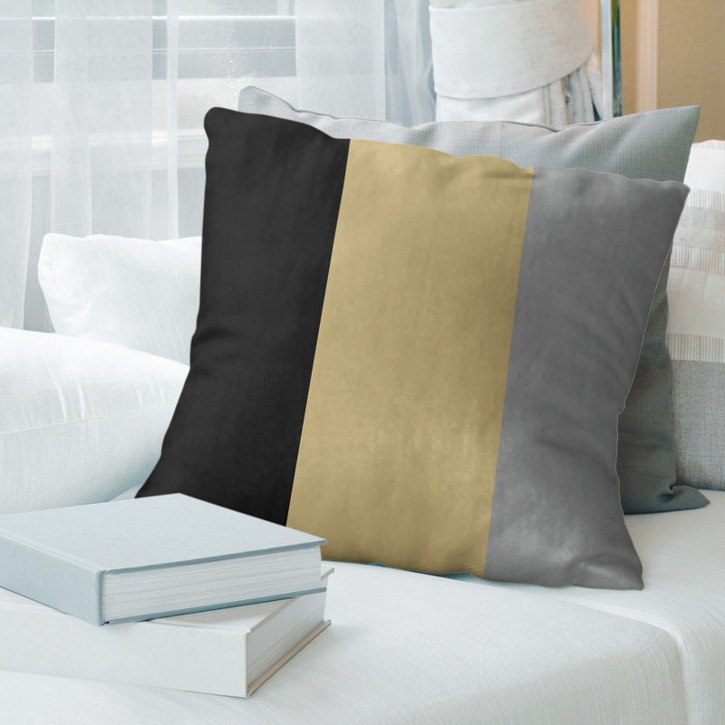 Coussin en suède Colorado, 16 po x 1 po, Noir / Or / Gris
