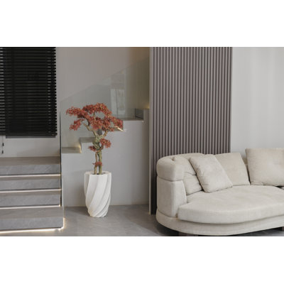 58.3'' Artificial Maple Leaf Tree In A Tall Beige Checkered Planter Perfect For Indoor And Outdoor Use