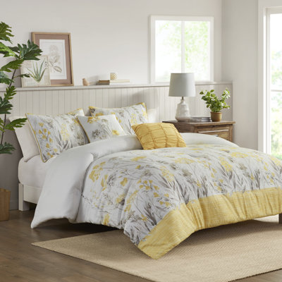  5 Piece Seersucker Comforter Set with Throw Pillows