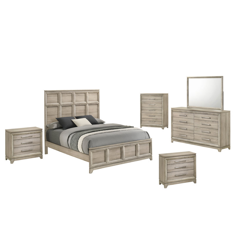 Ensemble de chambre avec lit à panneaux 6 pièces Weathered Greige, Très grand