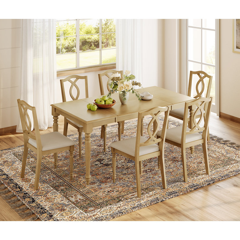 Set Of 6 Dining Chairs With Cross-Back & Upholstered Seat, Oak, 6