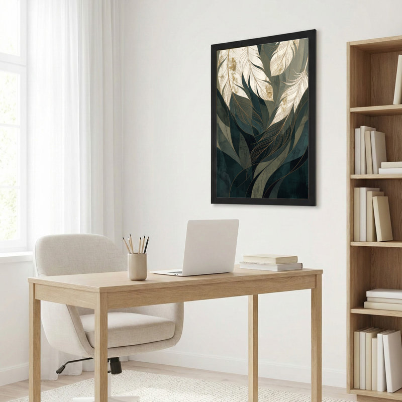 Art mural sur toile noir encadré pour le salon, la chambre à coucher, le bureau ou le vestibule - décoration murale décorative avec motif de feuilles