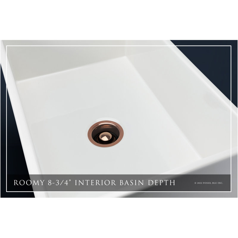 Luxury Solid Fireclay Farmhouse Sink, Polished Rose Gold Accessories