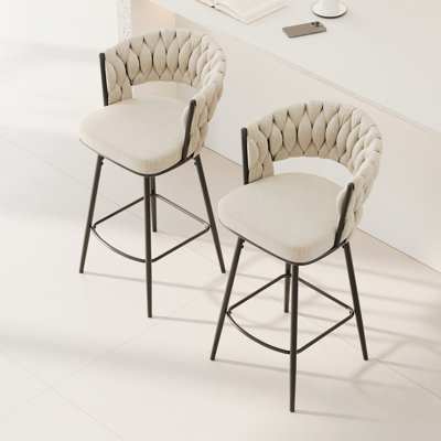 2 chaises de bar pivotantes à 360 ° 2, coussins moelleux, pieds en métal, luxe moderne pour la salle à manger, paire de tabourets noirs et blancs, dossier rembourré en mousse, pieds modernes et élégants