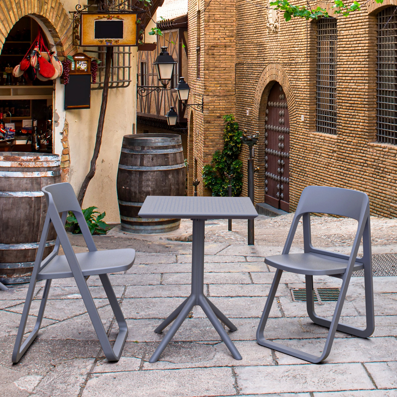 Armo Foldable Patio Side Chair, Dark Gray
