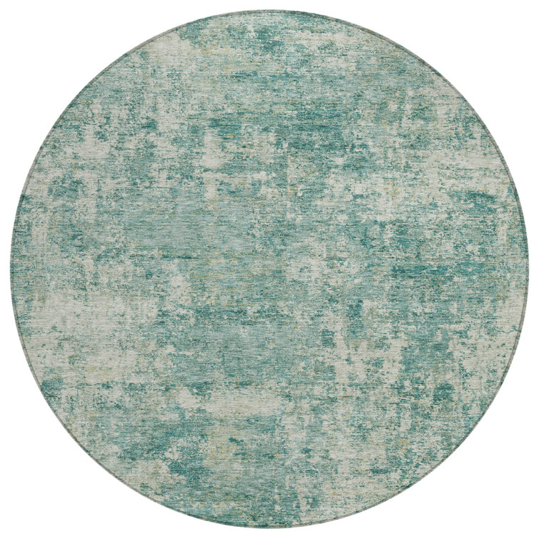 Machine Washable Indoor/Outdoor Xhevrie Teal Rug