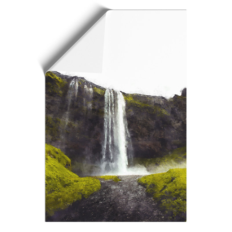 Waterfall in Seljalandsfoss Iceland Painting - Frameless Print, 30cm H x 21cm W x 0.1cm D