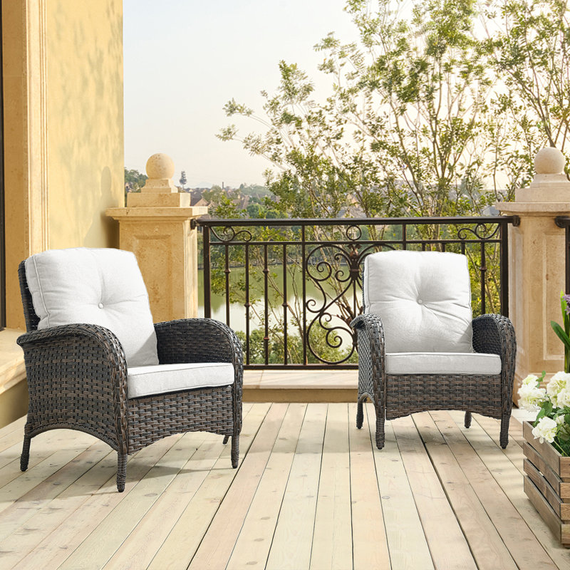 Chaise longue d'extérieur en osier / rotin avec coussin Bickleton, Beige, Brun