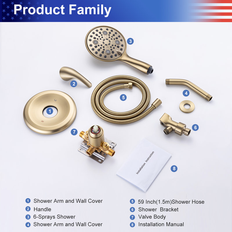 with Rough-in Valve, Brushed Gold