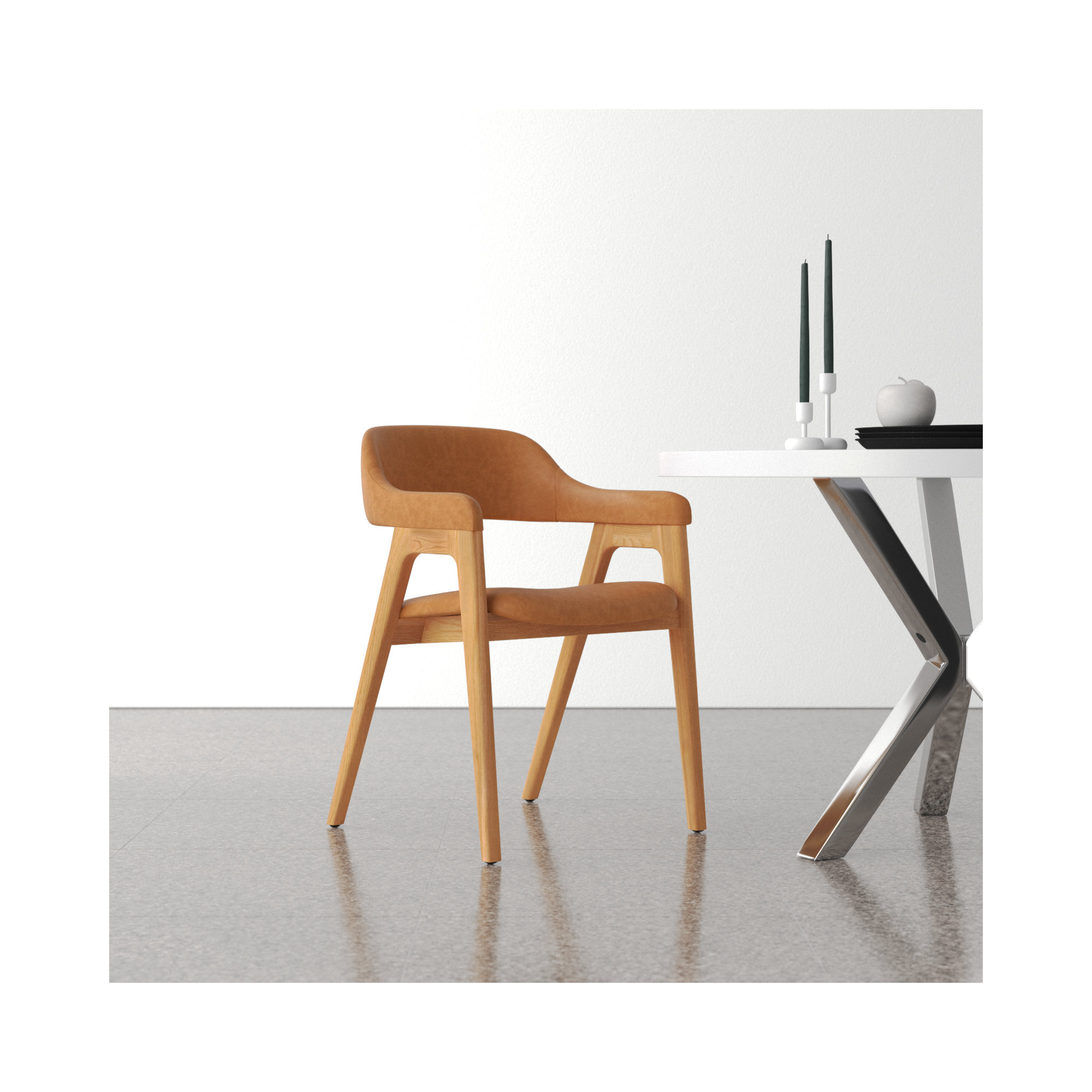  Genuine Leather Dining Chair, Caramel Tan / Oak