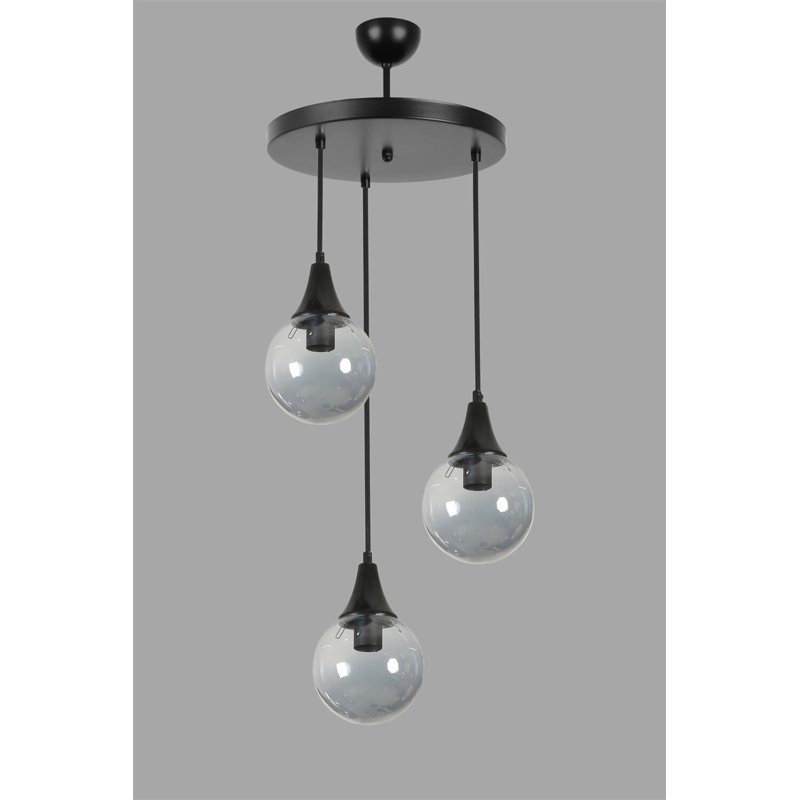Elegant Adjustable Chandelier, Black & Fume Finish, 11.8 Inches Diameter | Metal Body with Glass Cap, Total Height: 27.6 Inches | E27 Socket, Max 40W, Perfect for Dining Room & Living Room Lighting Décor