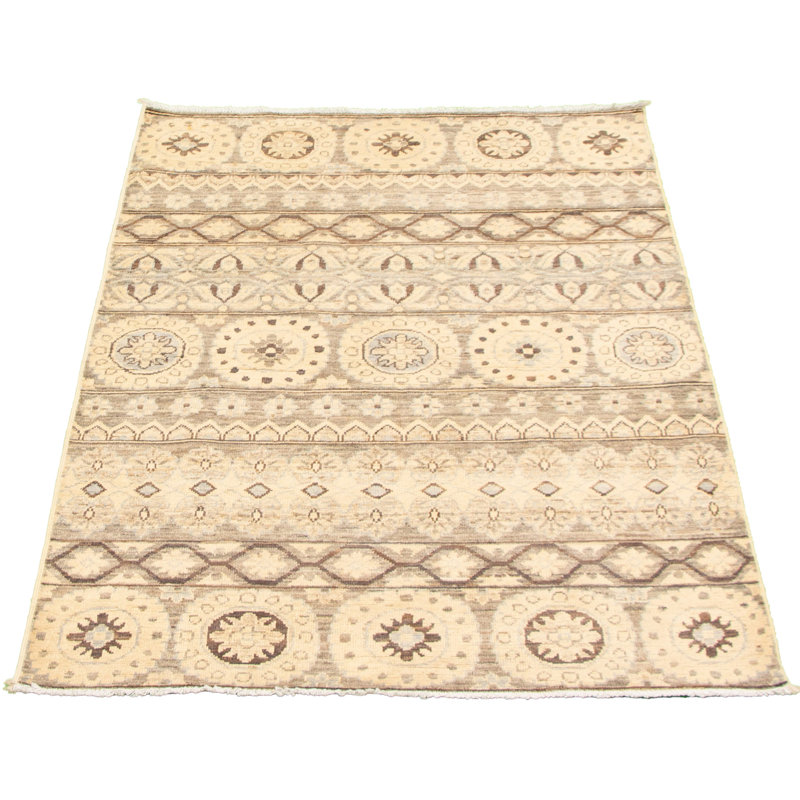 Tapis unique en laine noué à la main de style nouvel âge 18/20 ivoire 4 pi x 5 pi 9 po Pako