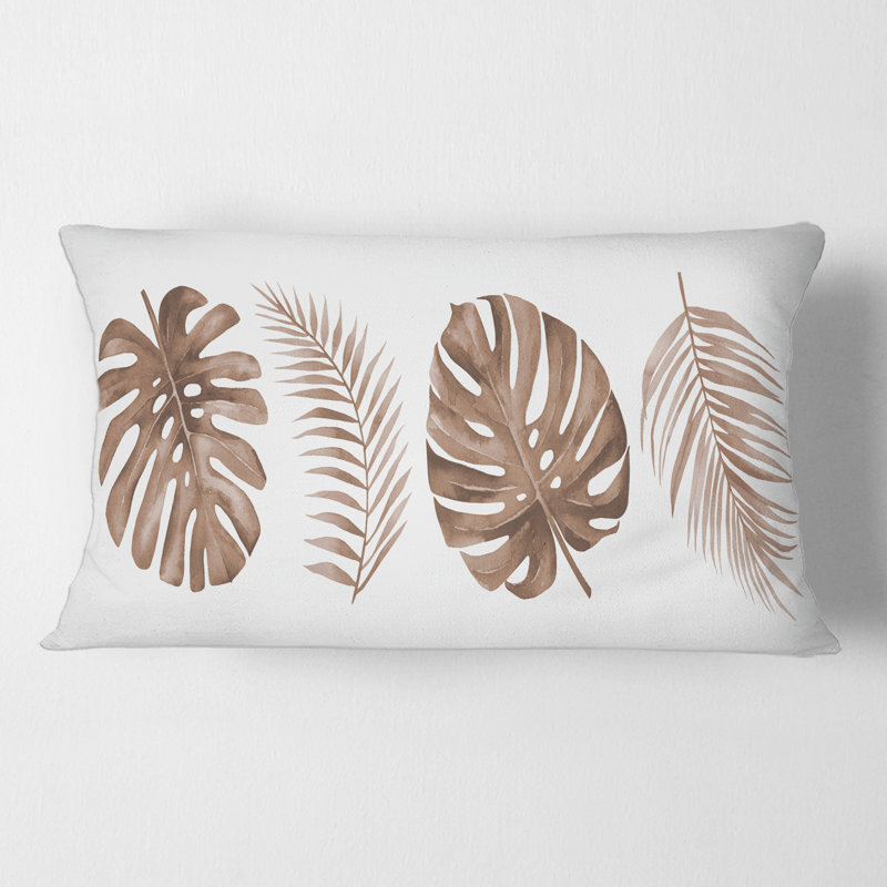 Rectangle, Monstera tropical et feuille de palmier en terre cuite - coussin décoratif traditionnel