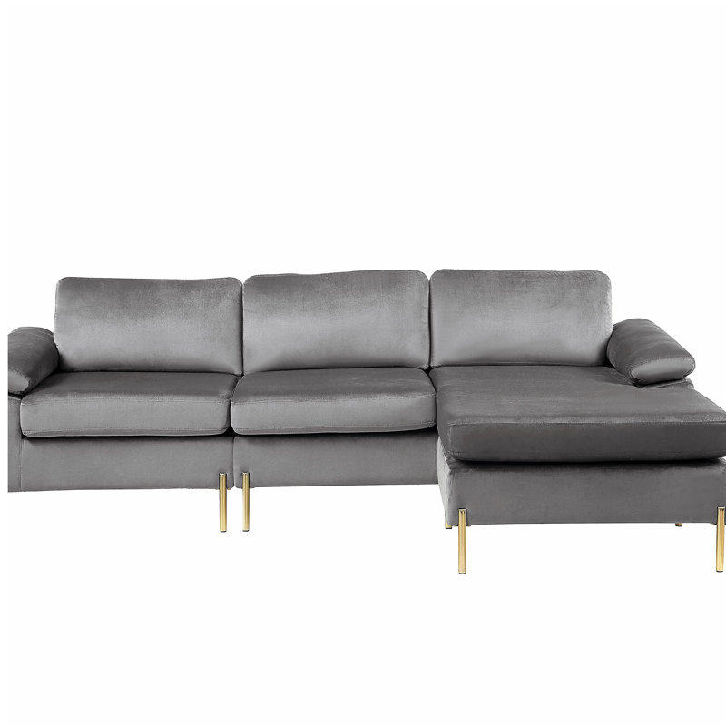 Canapé modulaire en velours avec méridienne Shannon, Gris