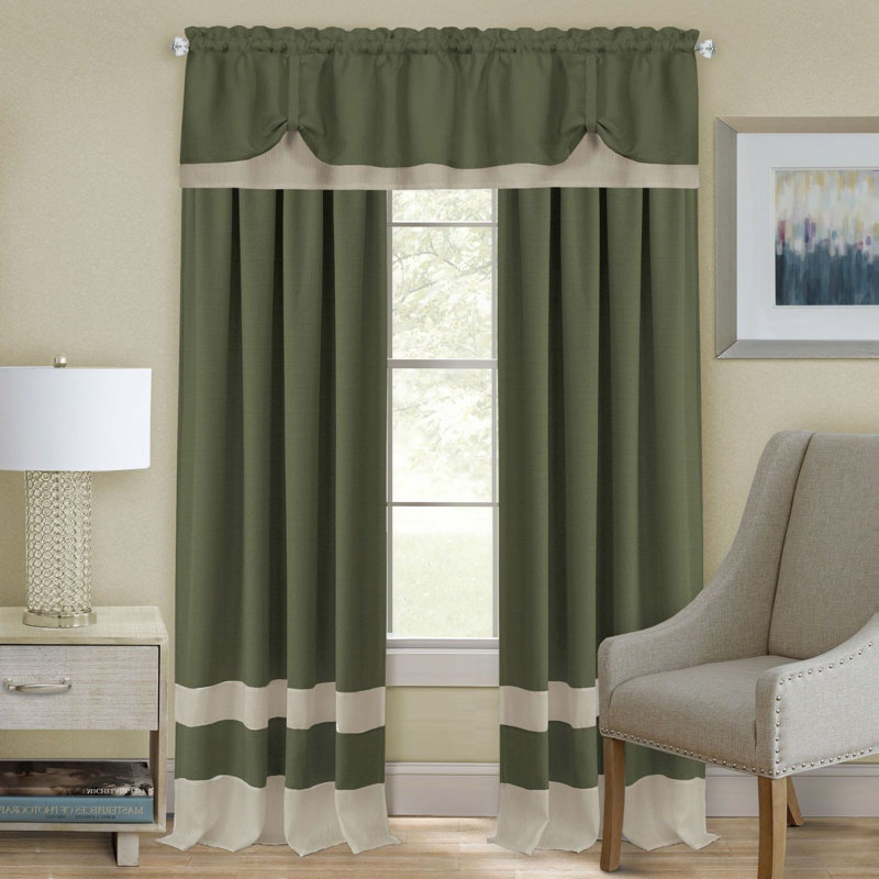 Lamesa Semi Sheer Curtain Single Panel, 52" W x 84" L, Green/Camel