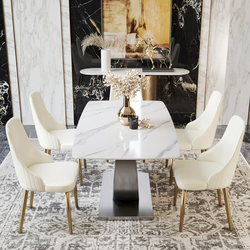 Aretzi 7-piece Rectangular 70.87'' L x 35.43'' W Dining Set, White