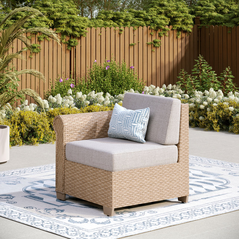 75.9Cm Wide Outdoor Wicker L-Shaped Patio Sofa with Cushions