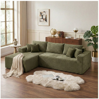 108 Inch L-Shaped Compression Sofa with Left Chaise, Sofa in a Box,Black,Green