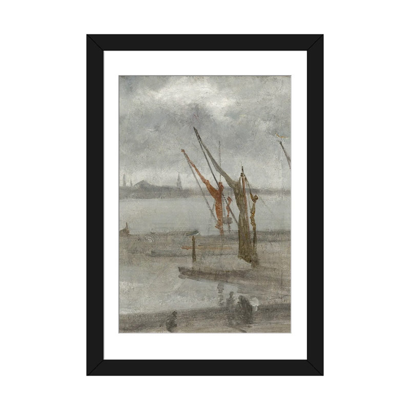 «Grey and Silver Chelsea Wharf», reproduction d'art mural, papier d'art encadré, 32 po x 24 po, Papier encadré, Noir