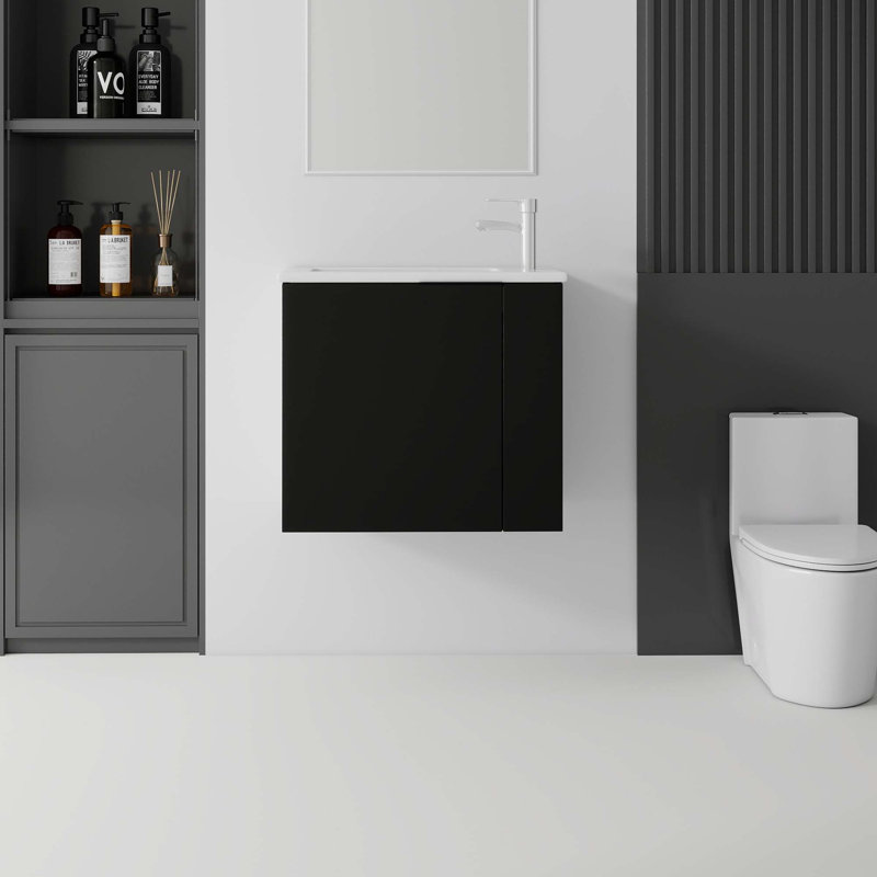Ensemble de meuble-lavabo flottant avec lavabo en céramique et portes à fermeture en douceur, Noir