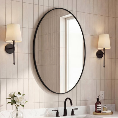 Ellipse 24 in. W x 36 in. H Medium Oval Aluminum Alloy Framed Wall Mounted Mirror, Black