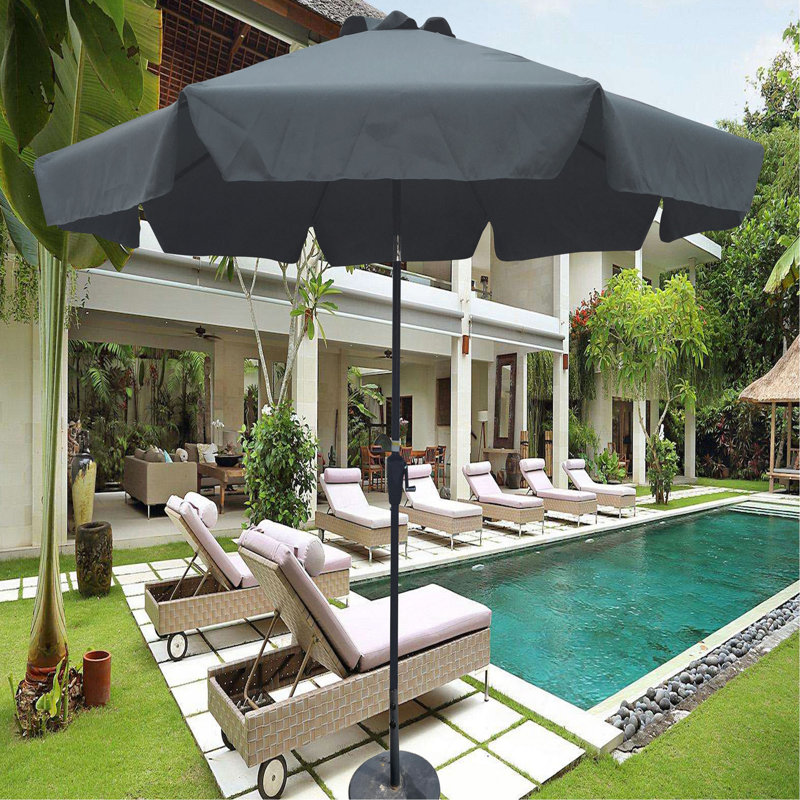 Parasol de patio extérieur 10pi (3 m) avec rabat, 8 pièces, avec inclinaison, avec manivelle, sans base, gris / anthracite, taille de poteau 38 mm (1,49 pouce)