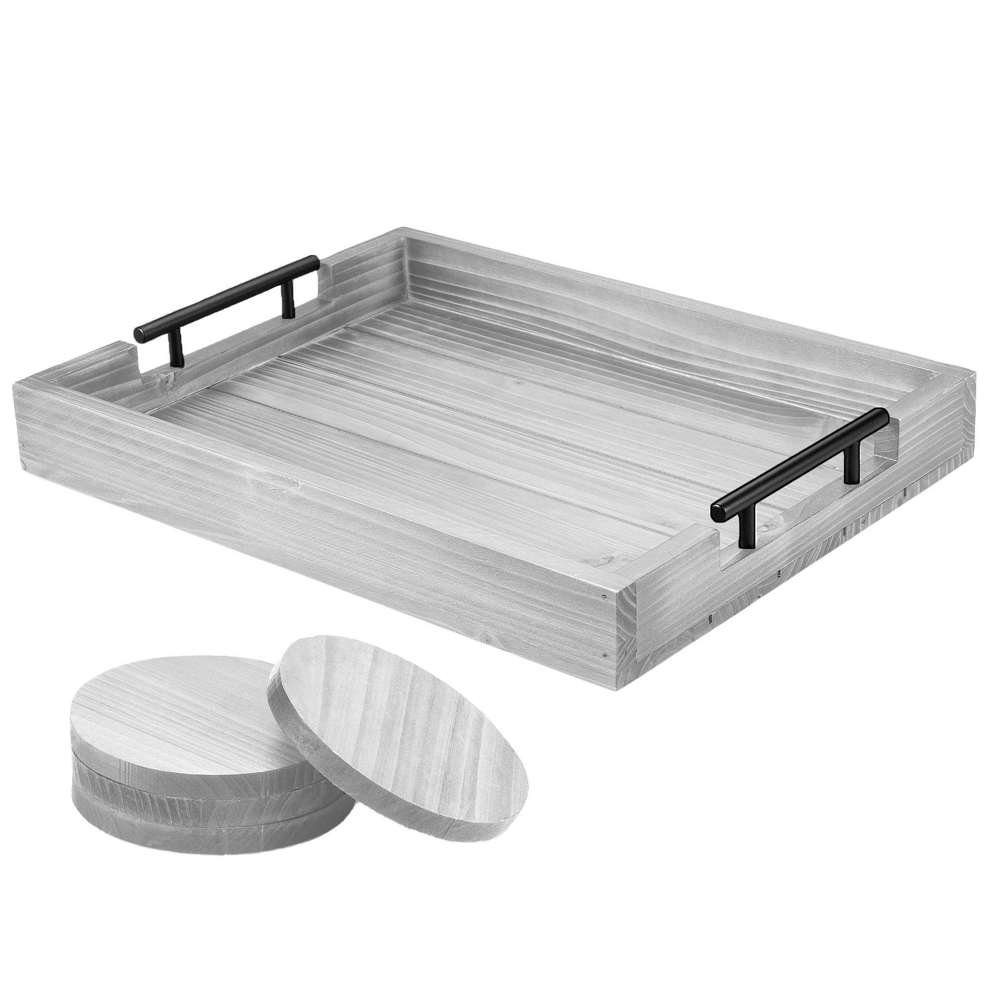 Tray Rustic Wood Serving Tray with Metal Handles Wooden Serving Trays for  Food Coffee or Beverages Multipurpose Home Decor Tray Decorative Tray (Size  : Large) : : Home